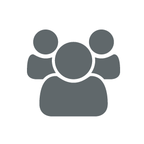 Icon mit drei stilisierten Personen als Symbol für Teamwork und Gemeinschaft