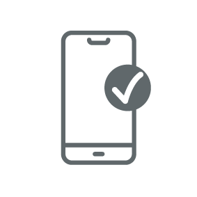 Grafik eines Smartphones mit Häkchen-Symbol für mobile Verifizierung und Sicherheit.