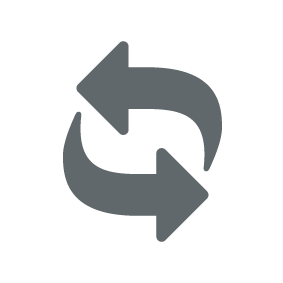 Zwei graue Pfeile bilden ein rundes Symbol für Synchronisation oder Aktualisierung.