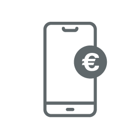 Symbol eines Smartphones mit Euro-Zeichen, steht für mobiles Bezahlen und Online-Banking.