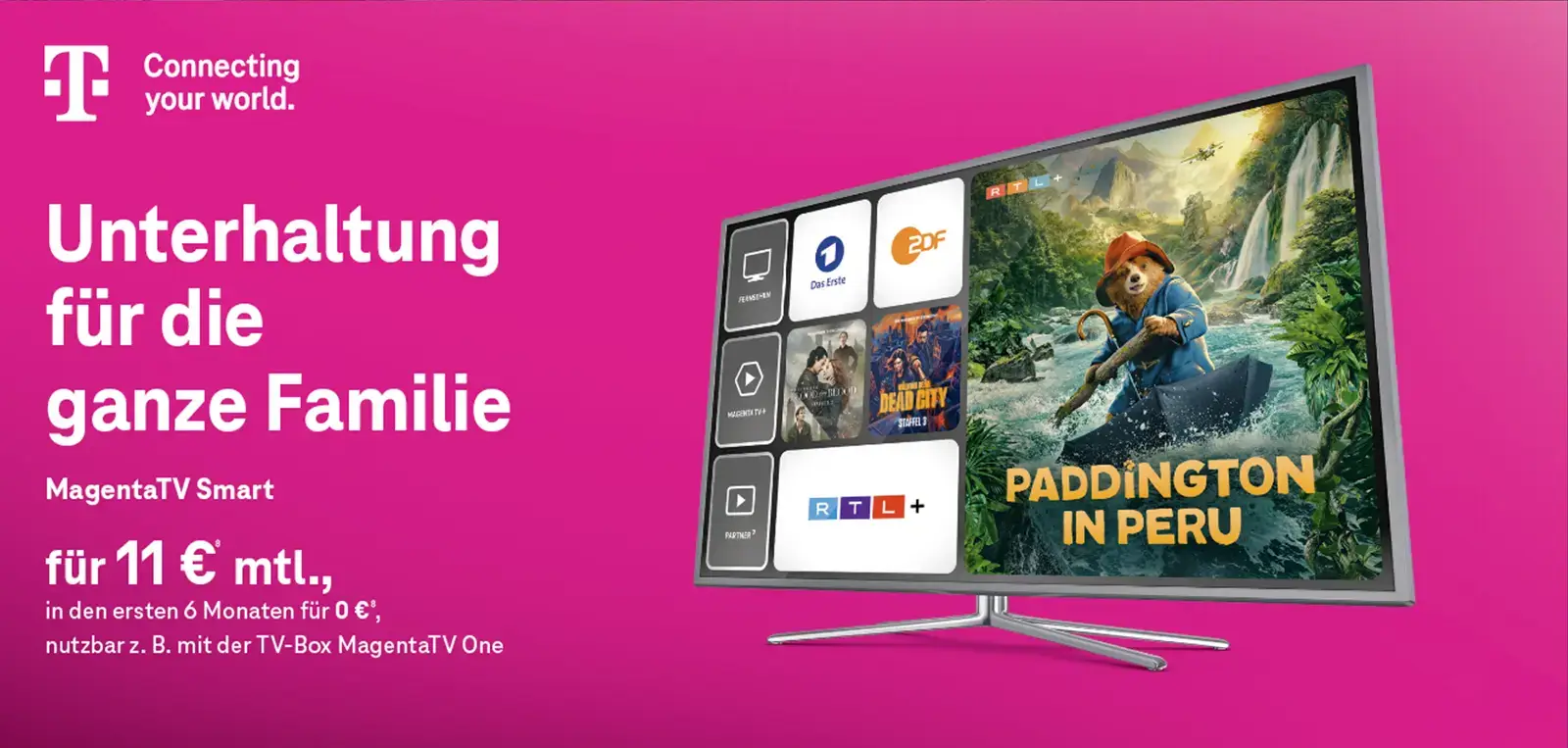 Telekom MagentaTV Smart Werbung mit TV und Streaming-Apps, Familienunterhaltung