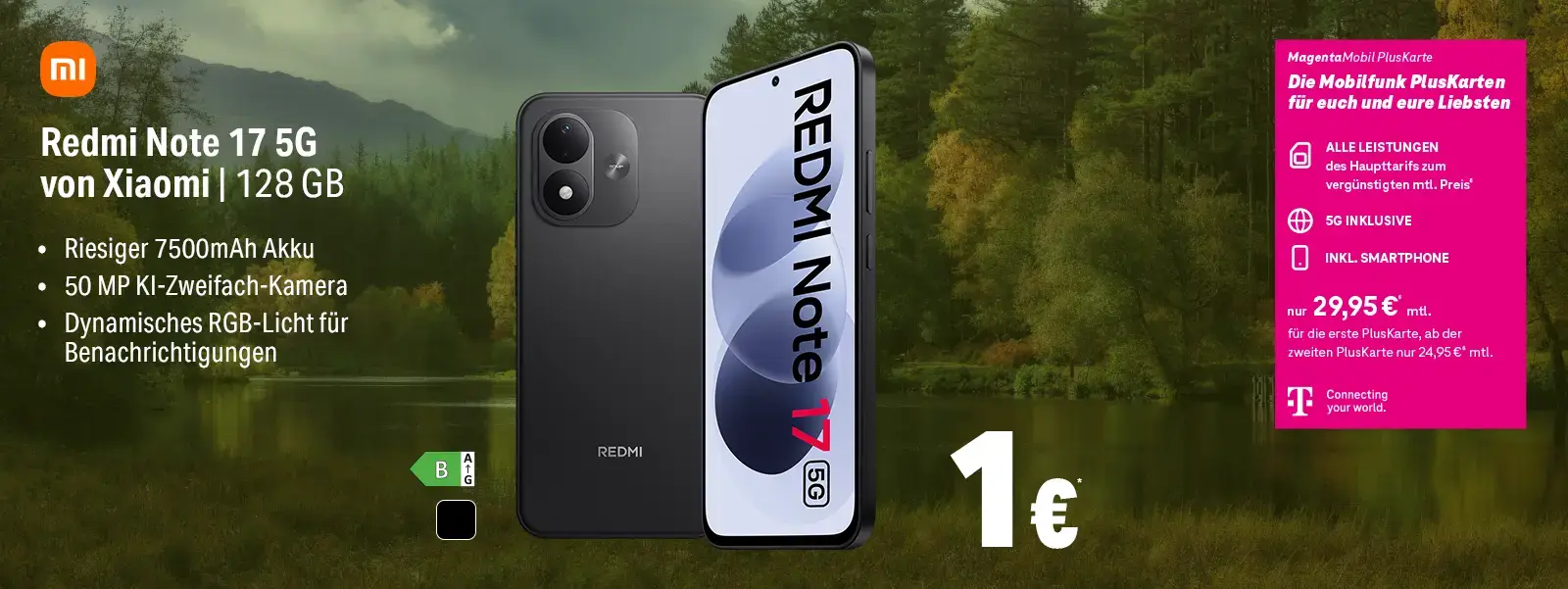 Werbebanner: Xiaomi Redmi Note 17 5G Smartphone mit 128 GB und Kameraangaben